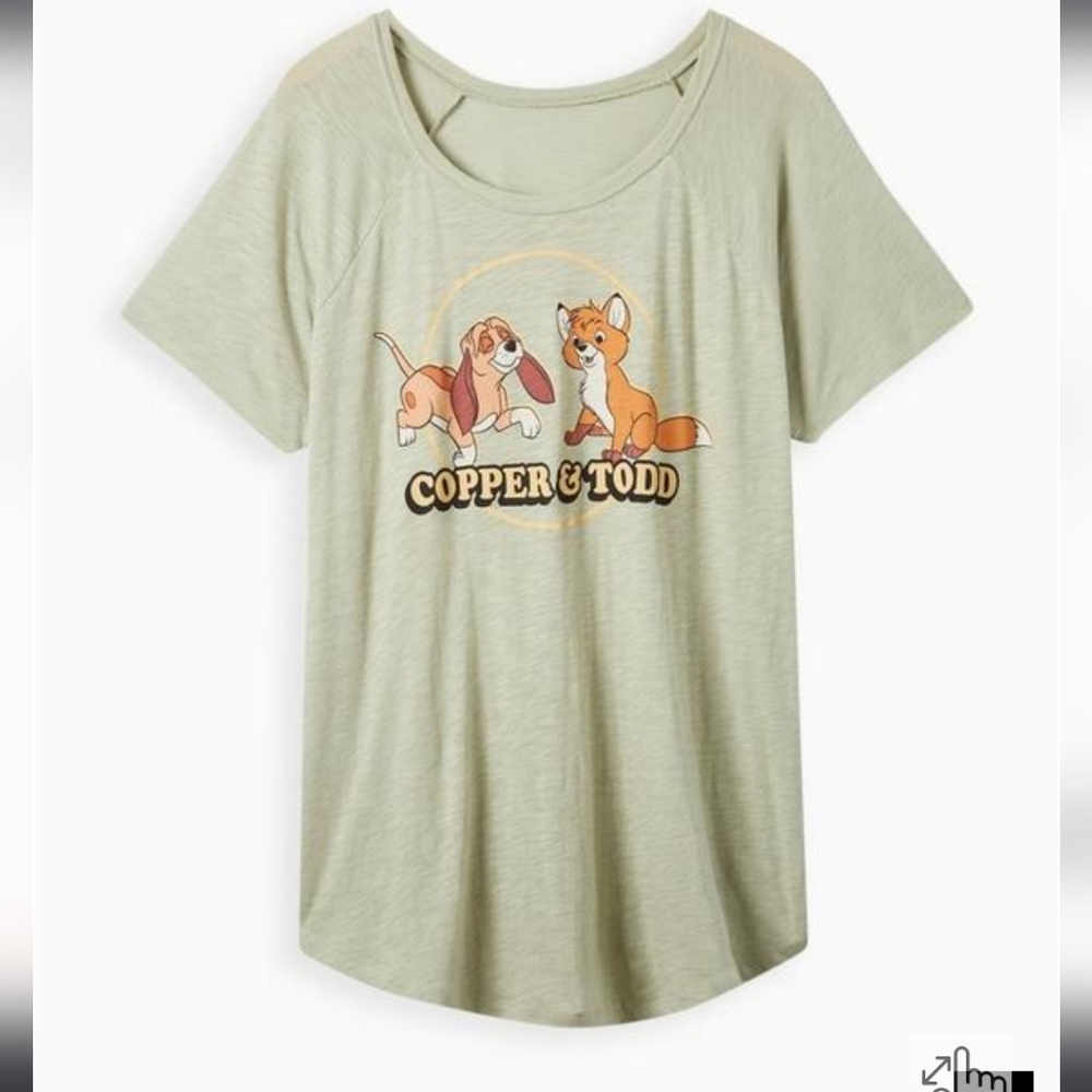 Disney The Fox and The Hound Classic Crew Tee - Cotton Copper & Todd Sage Green